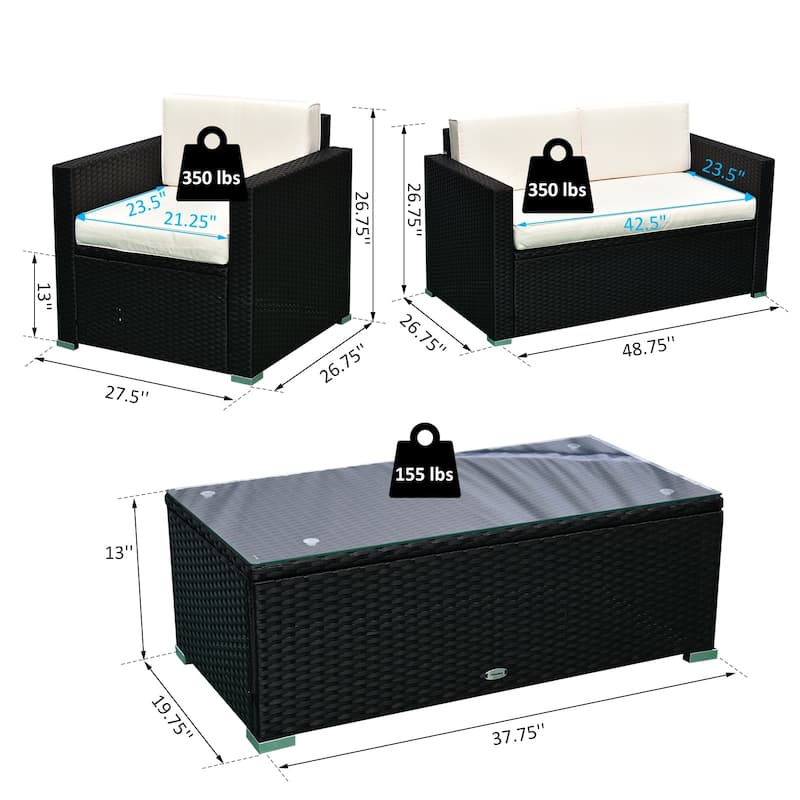 4 Piece Outdoor Rattan Wicker Sofa Sectional Patio Furniture Set