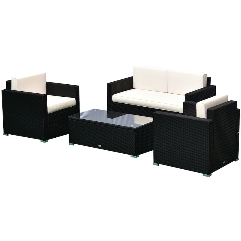 4 Piece Outdoor Rattan Wicker Sofa Sectional Patio Furniture Set