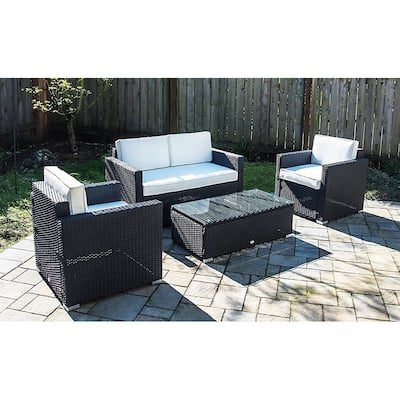 4 Piece Outdoor Rattan Wicker Sofa Sectional Patio Furniture Set