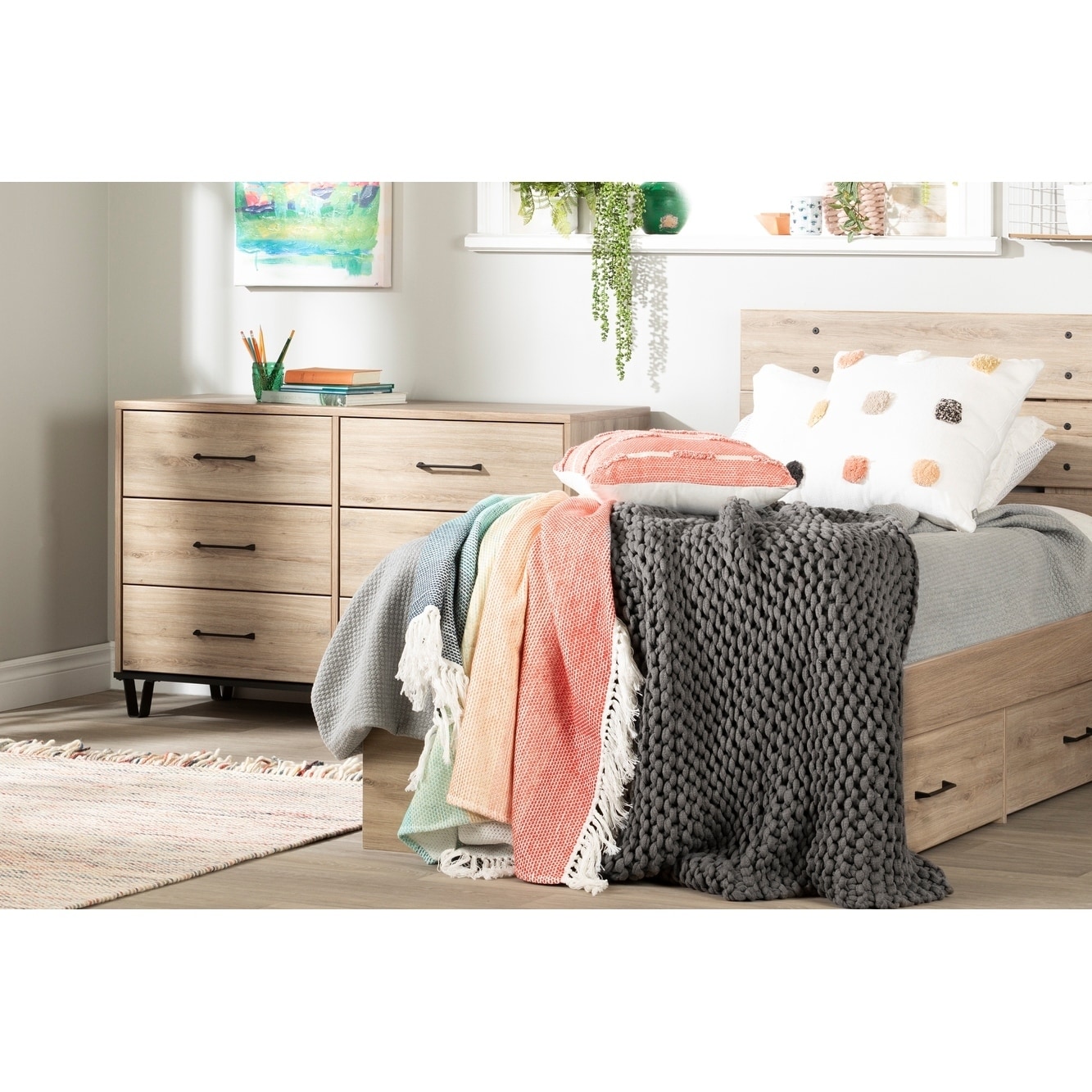 South Shore Fakto Set of 2 Drawers on Wheels Rustic Oak