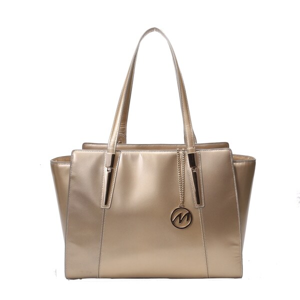 gold leather tote bag