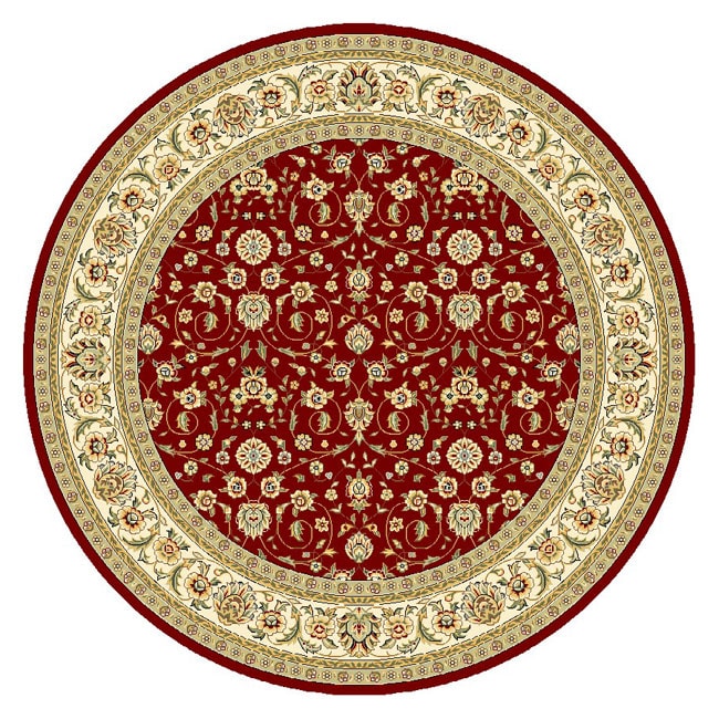 Lyndhurst Collection Floral Burgundy/ Ivory Rug (8 Round) (RedPattern OrientalMeasures 0.375 inch thickTip We recommend the use of a non skid pad to keep the rug in place on smooth surfaces.All rug sizes are approximate. Due to the difference of monitor