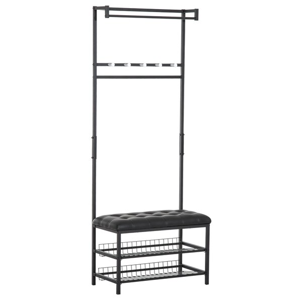 Homcom 81 Tall Adjule Two Tier Faux Leather Ottoman Bench Homcom 81 Tall Adjule Two Tier Faux Leather Ottoman Bench Shoe Shelf Coat Rack