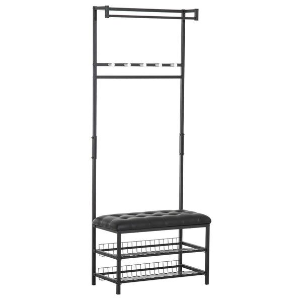 Shop Black Friday Deals On Homcom 81 Tall Adjustable Two Tier Faux Leather Ottoman Bench Shoe Shelf Coat Rack Black Overstock 22465171