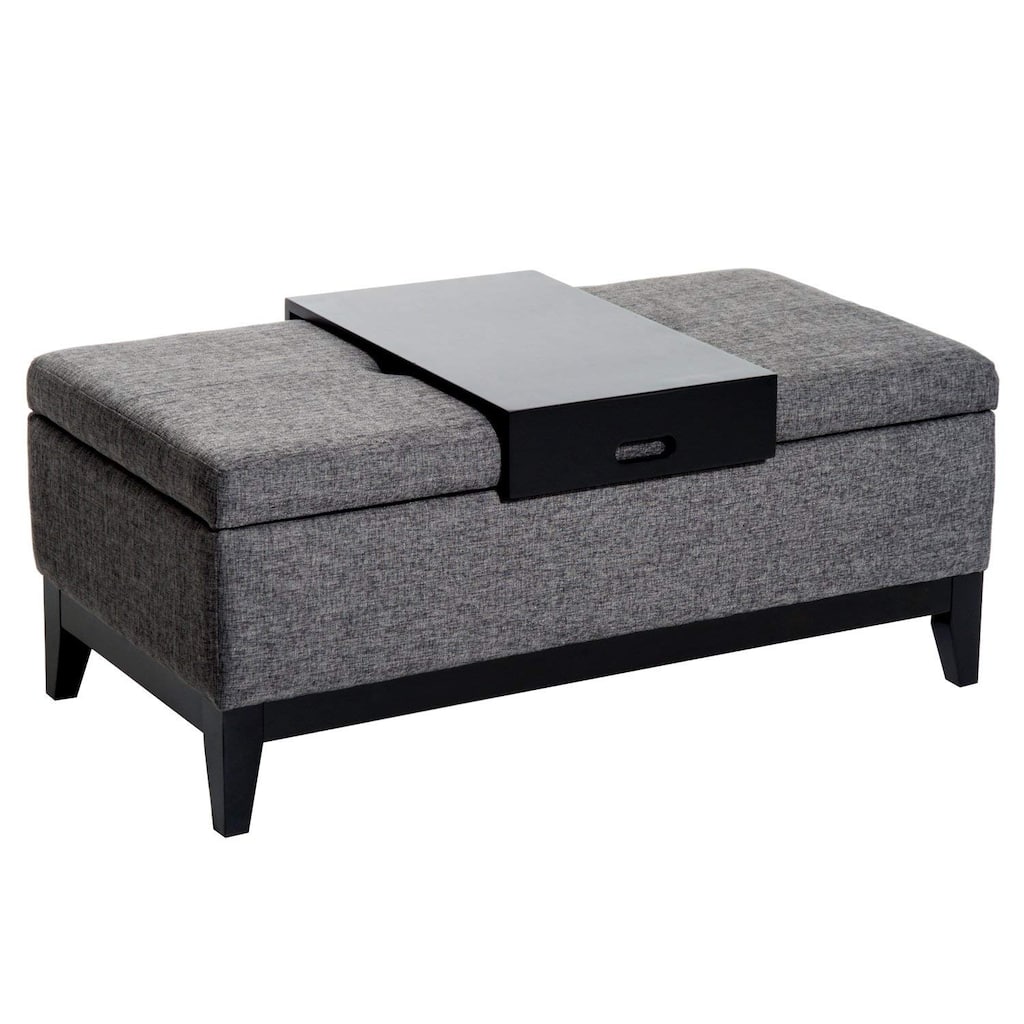 HomCom 42" Rectangular Linen Fabric Storage Ottoman Bench with Tray - Grey