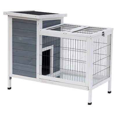 Pawhut 36" Wooden Outdoor Rabbit Hutch Elevated Bunny Cage with Enclosed Run