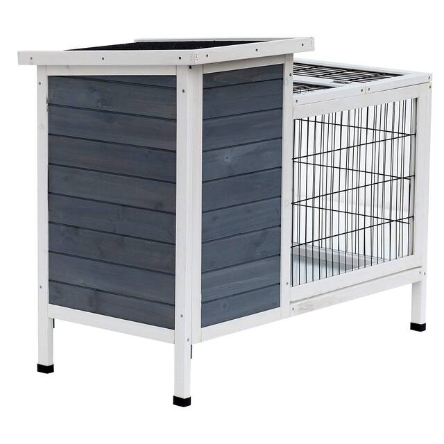 Pawhut 36" Wooden Outdoor Rabbit Hutch Elevated Bunny Cage with Enclosed Run