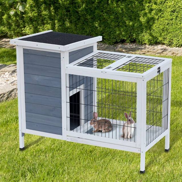 Pawhut 36" Wooden Outdoor Rabbit Hutch Elevated Bunny Cage with Enclosed Run