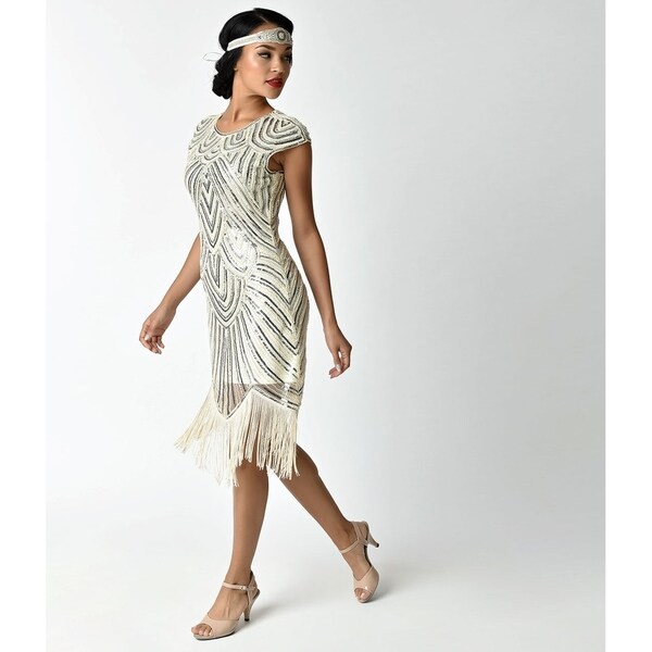 cream fringe dress