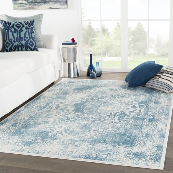 Galen Medallion Blue/ Light Gray Area Rug - 7'6" x 9'6"