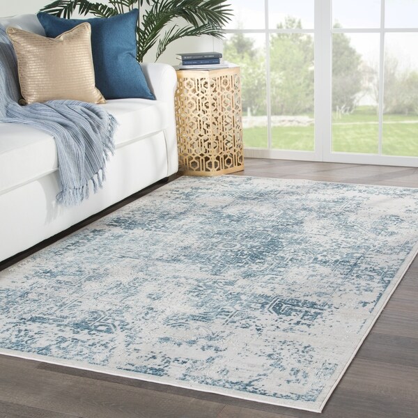 Laureate Medallion Light Gray/ Blue Area Rug - 10' x 14'