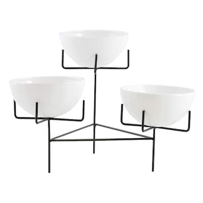 Zangora Modern Ceramic 3-Tier Planter - 15"H x 19"W x 18"D (Inside pots: 3.5"H x 7.5"W)