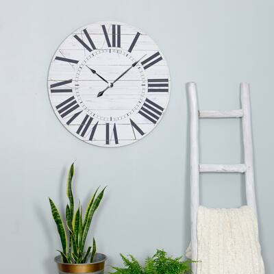 Estelle French Country Wall Clock with Shiplap Face - 23"H x 23"W x 1.5"D