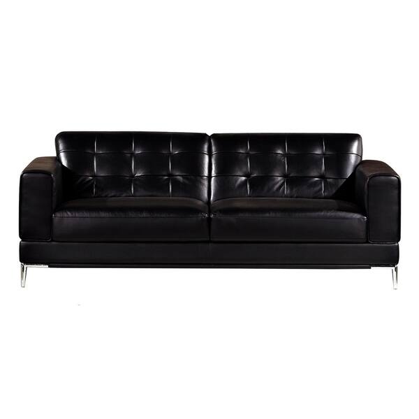 Modern Tufted Black Italian Leather Sofa On