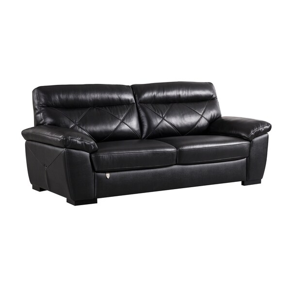 Modern Pillow Top Black Italian Leather Sofa