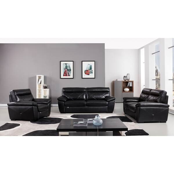 Shop Modern Pillow Top Black Italian Leather Sofa On Sale Free