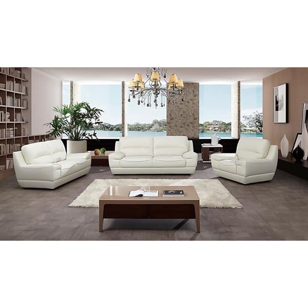 Shop Modern Pillow Top White Italian Leather Sofa Free Shipping