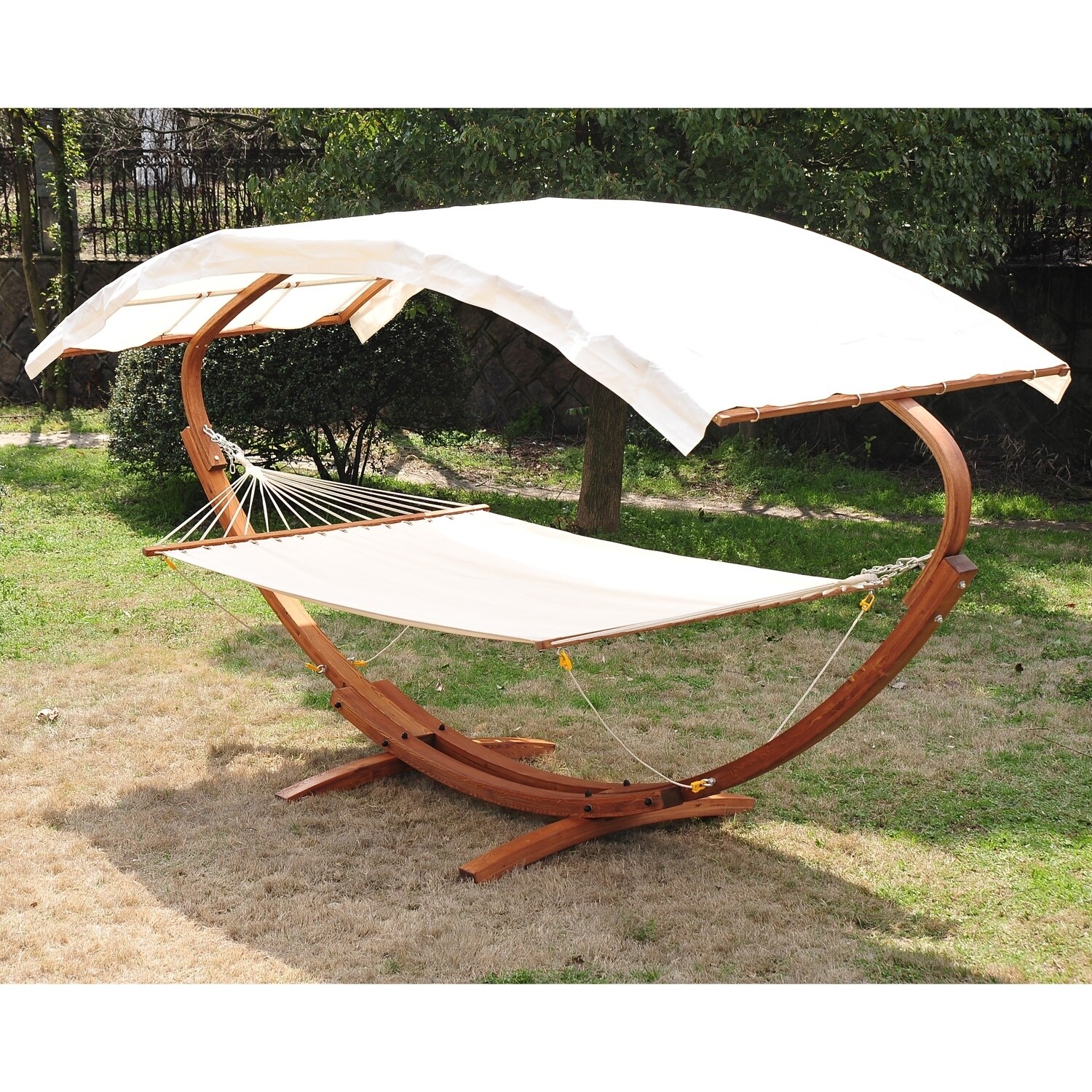 Outsunny 13 Wood Roman Arc Double Outdoor 2 Person Hammock Stand With Canopy Overstock 22466538