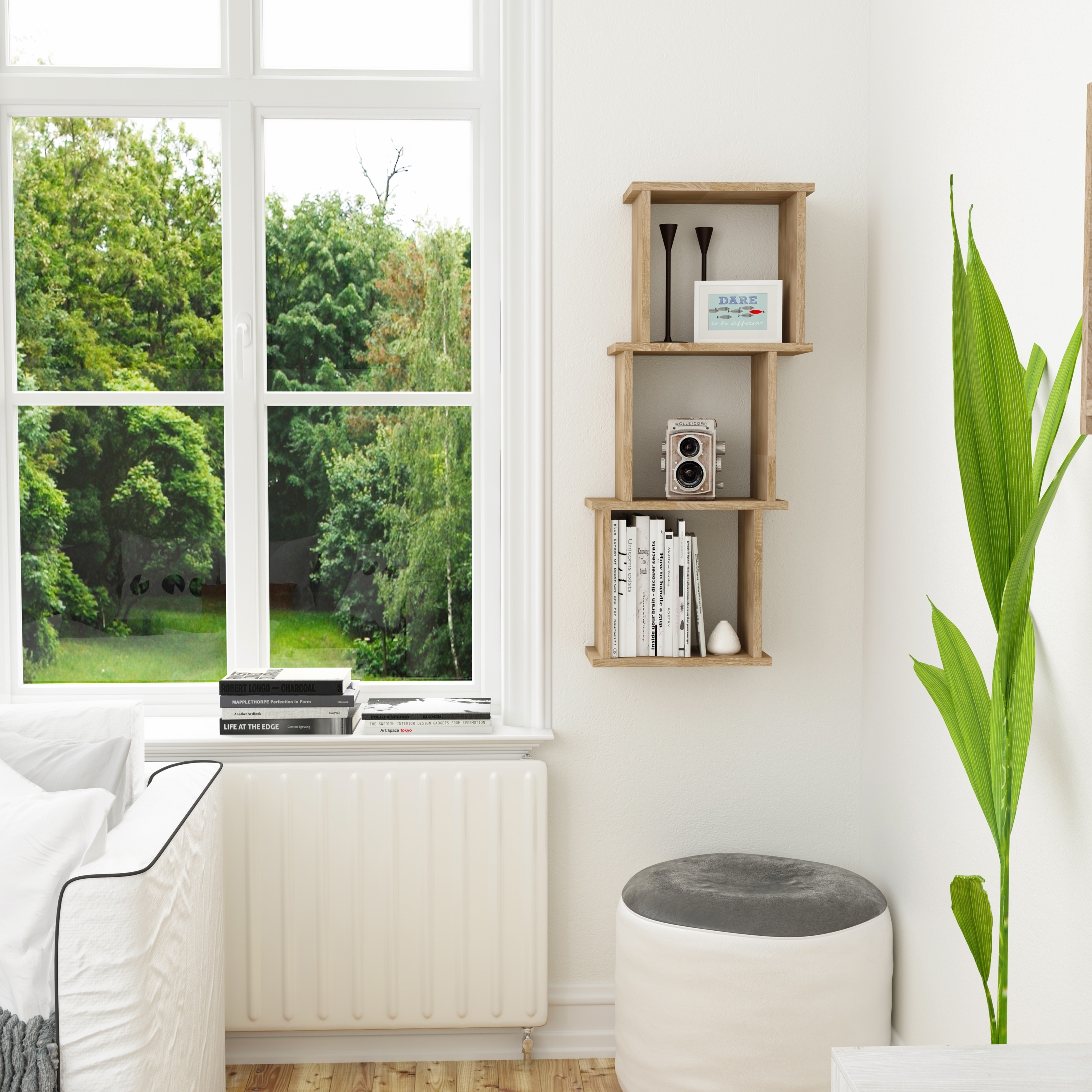 3-Cube Floating Wall Shelf - Horizontal or Vertical - Weathered Oak