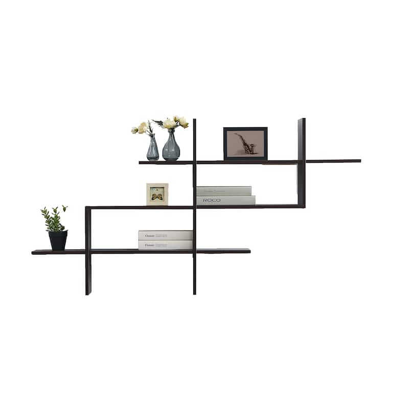 3-Tier Wall Mount Floating Ladder Shelf with Criss Cross Design- WalnUt