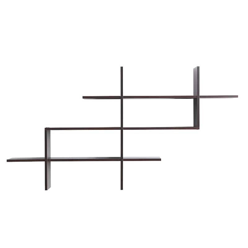 3-Tier Wall Mount Floating Ladder Shelf with Criss Cross Design- WalnUt