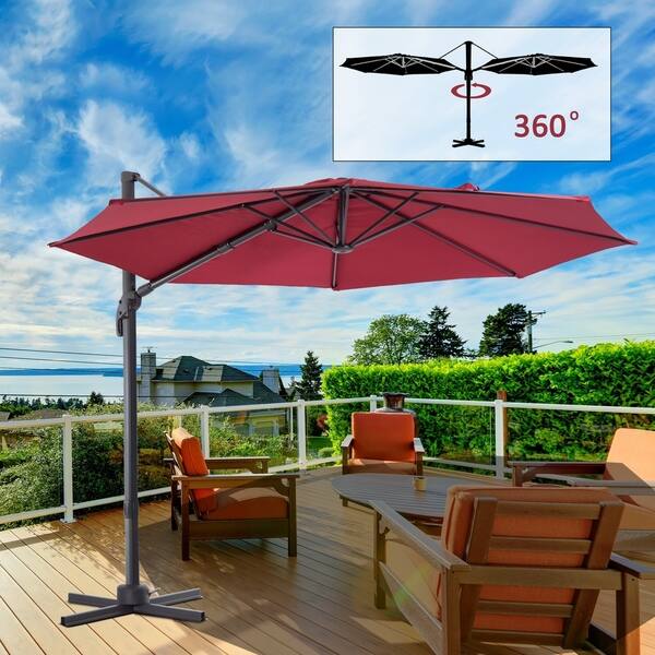 Shop Outsunny 10 Offset Rotating Outdoor Patio Umbrella Outdoor Garden With Tilt And Crank Overstock 22467027