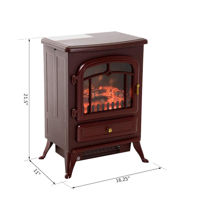 HOMCOM Freestanding Electric Fireplace Heater with Realistic LED Log Flames and Automatic Timer, 750/1500W, Red