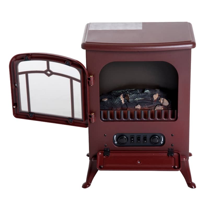 HOMCOM Freestanding Electric Fireplace Heater with Realistic LED Log Flames and Automatic Timer, 750/1500W, Red
