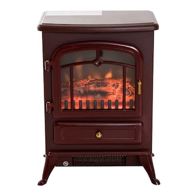 HOMCOM Freestanding Electric Fireplace Heater with Realistic LED Log Flames and Automatic Timer, 750/1500W, Red