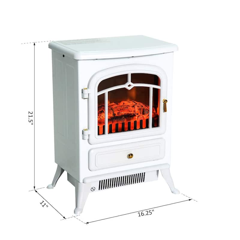 HOMCOM Freestanding Electric Fireplace Heater with Realistic LED Log Flames and Automatic Timer, 750/1500W, White