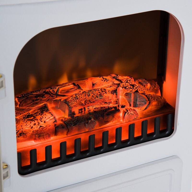 HOMCOM Freestanding Electric Fireplace Heater with Realistic LED Log Flames and Automatic Timer, 750/1500W, White