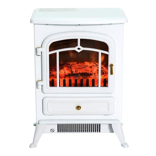 slide 2 of 7, HOMCOM Freestanding Electric Fireplace Heater with Realistic LED Log Flames and Automatic Timer, 750/1500W, White