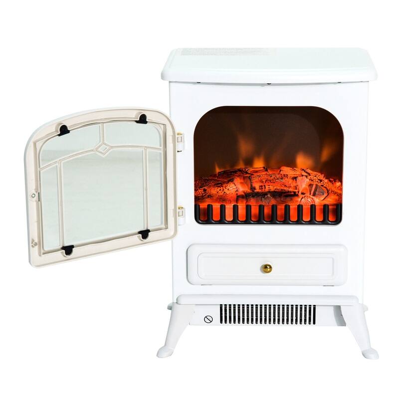 HOMCOM Freestanding Electric Fireplace Heater with Realistic LED Log Flames and Automatic Timer, 750/1500W, White