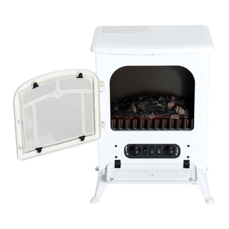 HOMCOM Freestanding Electric Fireplace Heater with Realistic LED Log Flames and Automatic Timer, 750/1500W, White