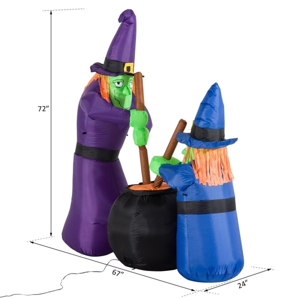 Halloween Party Animated Black Witch Stirring Cauldron