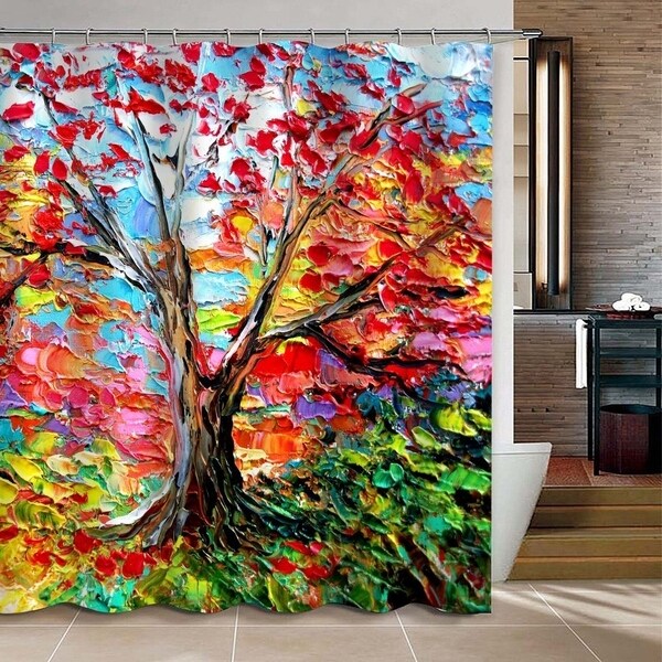 Shop Forest Colorful Oil Painting Tree Curtain Free