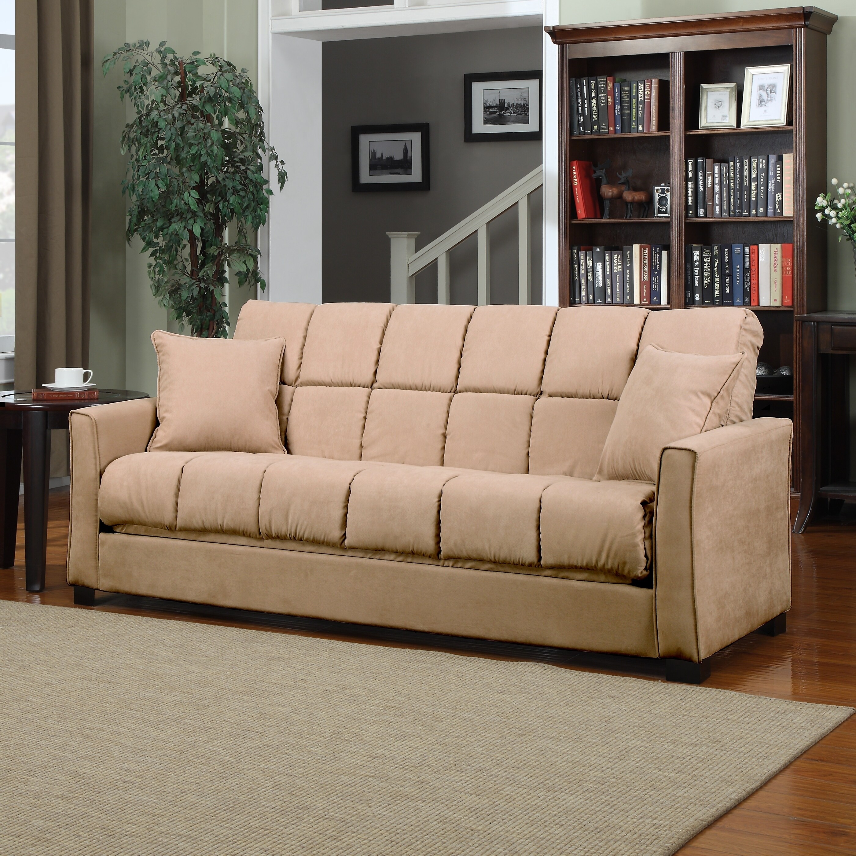 Shop Handy Living Baja Convert A Couch Khaki Microfiber Futon Sofa
