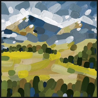 'Open Green Field' Floater Framed Painting Print on Canvas - Multi-color