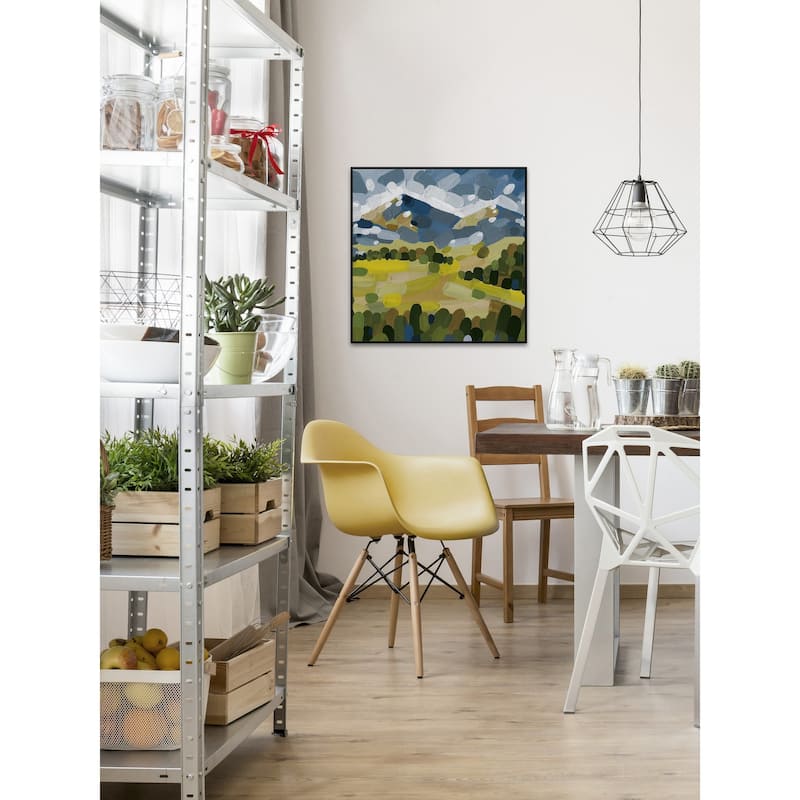 'Open Green Field' Floater Framed Painting Print on Canvas - Multi-color