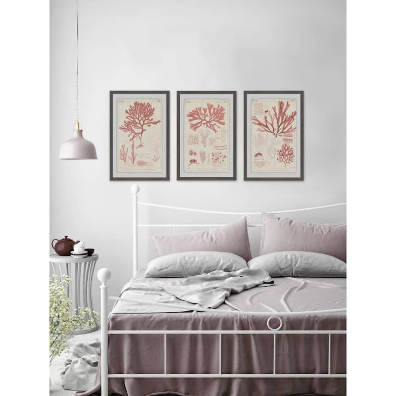 Marmont Hill - Handmade Antique Coral Seaweed II Triptych - Multi-Color