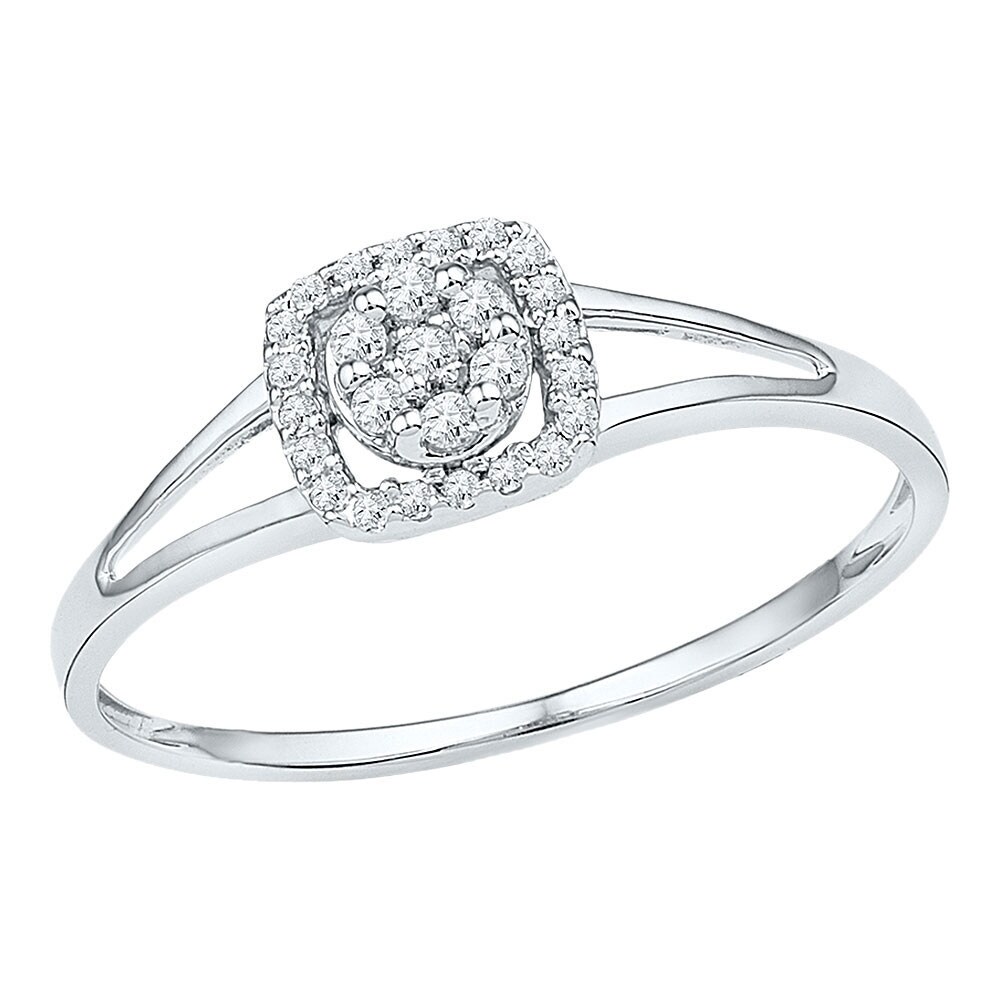 10KT White Gold Round Diamond Cluster Ring 0.09 Cttw