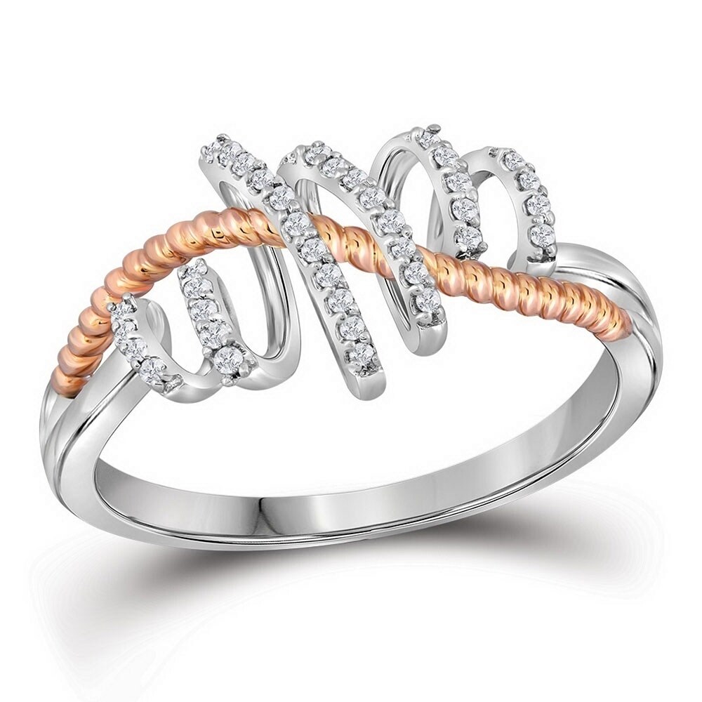 10k White Gold Womens Round Diamond Band Ring 1//10 Cttw
