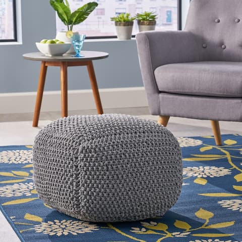 Finch Knitted Cotton Square Pouf by Christopher Knight Home