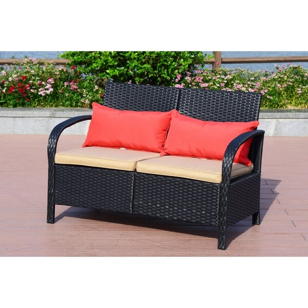 2 Pc Wicker Rattan Furniture Bistro Set Loveseat Sofa Outdoor Patio Garden Chair