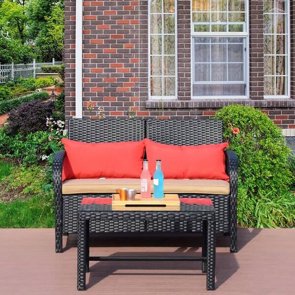 Shop 2 Pc Rattan Loveseat Sofa Furniture Bistro Set Outdoor Wicker