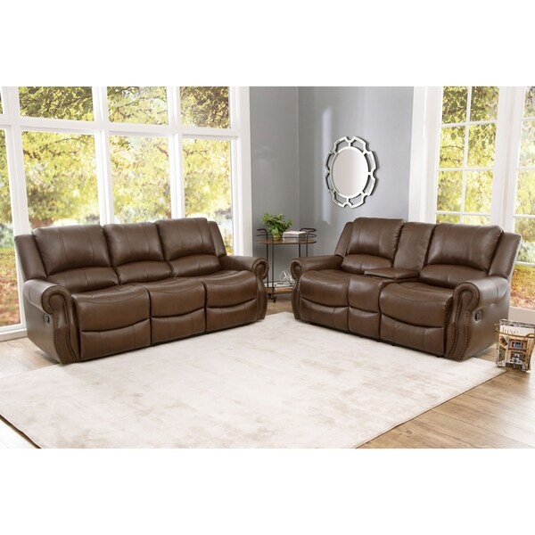 Shop Abbyson Calabasas Mesa Brown Leather 2 Piece Reclining Living Room ...