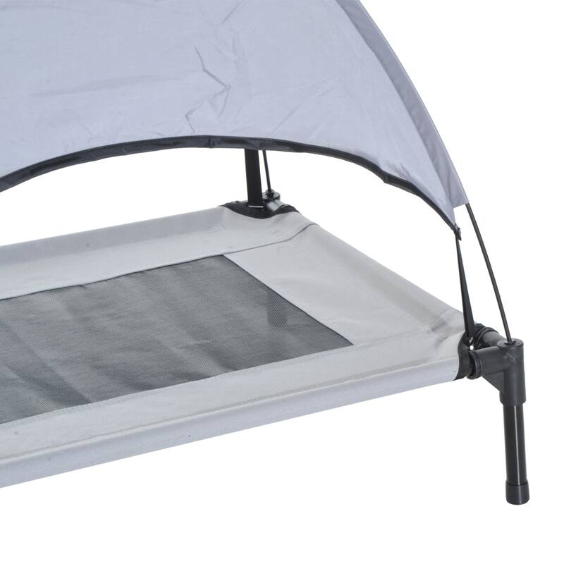 PawHut 24" x 19" Elevated Dog Cot Cooling Pet Bed With UV Protection Canopy Shade