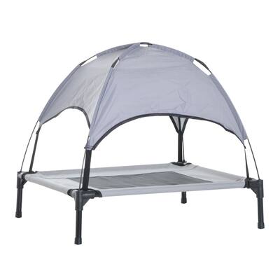 PawHut 24" x 19" Elevated Dog Cot Cooling Pet Bed With UV Protection Canopy Shade