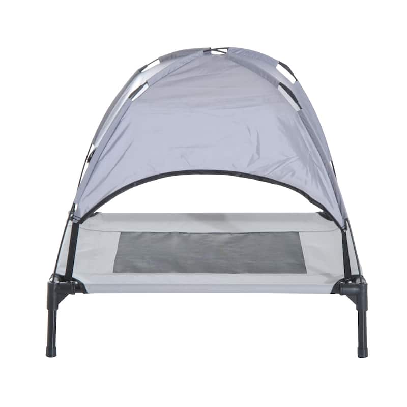 PawHut 24" x 19" Elevated Dog Cot Cooling Pet Bed With UV Protection Canopy Shade