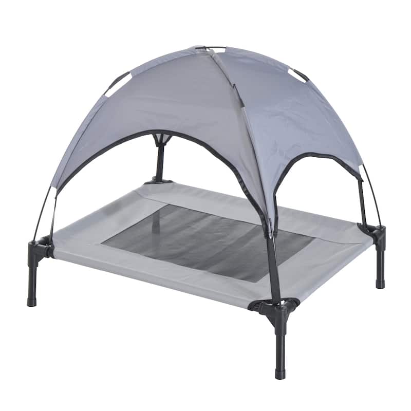 PawHut 30" x 24" Elevated Dog Cot Cooling Pet Bed With UV Protection Canopy Shade